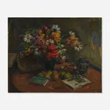 Louis Ritman, Still Life of Flowers, Fruit and Books
