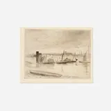 Early Morning, Battersea (or Battersea Dawn or Cadogan Pier) (from A Series of Sixteen Etchings of Scenes on the Thames and Other Subjects suite) by James Abbott McNeill Whistler, etching on rice paper, sold Apr 2023