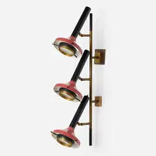 Oscar Torlasco, Articulated three-arm sconce, c. 1950, brass, enameled aluminum, glass