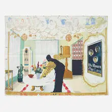 Kerry James Marshall, Souvenir I pillow sham, 2017, digital screenprint on cotton