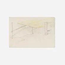 Sketch for the Resor House interior, Jackson Hole, Wyoming by Ludwig Mies van der Rohe, 1934, graphite on paper, sold Apr 2022