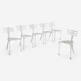 Michael Aram, Skeleton dining chairs from the Flights of Fancy series, set of six, 1994-97, cast aluminum, steel, matte chrome-plated steel