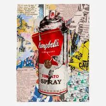 Torn Spray Can (unique work) by Thierry Guetta, 2021, screenprint in colors with collage, sold Apr 2022