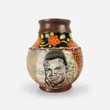 Roberto Lugo, Sidney Poitier vase, 2021, glazed ceramic with slip and overglaze paint