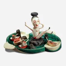 Patti Warashina, Distraction sake set (from the Drunken Power series), 2006, porcelain, low fire clay with glaze and underglaze