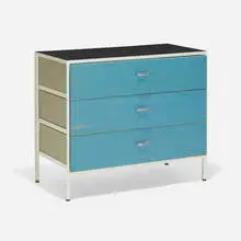 Steelframe cabinet, model 4012 by George Nelson & Associates, 1950, lacquered wood, enameled steel, laminate, chrome-plated metal, sold Feb 2022