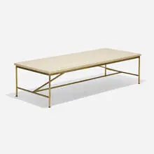 Irwin Collection coffee table, model 8715 by Paul McCobb, 1952, milk glass, brass, sold Feb 2022