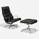 Aluminum Group lounge chair and ottoman by Charles and Ray Eames, 1958, leather, polished aluminum, sold Feb 2022