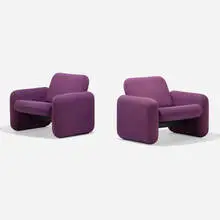 Ray Wilkes, Chiclet lounge chairs, pair, felt upholstery, enameled steel