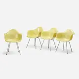 DAXs, set of four by Charles and Ray Eames, 1950, molded fiberglass with rope edge, zinc-plated steel, rubber, sold Feb 2022