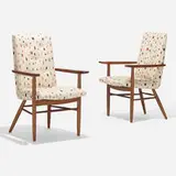Origins armchairs, pair by George Nakashima, 1958, walnut, upholstery, sold Feb 2022