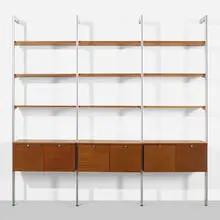 George Nelson & Associates, CSS (Comprehensive Storage System), 1959, aluminum, walnut, laminate, plastic