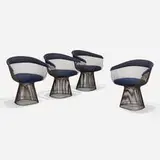 Warren Platner, Chairs, set of four, bronze-plated steel, upholstery