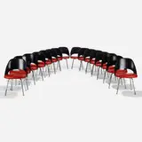 Eero Saarinen, Dining chairs model 72, set of sixteen, chrome-plated steel, molded fiberglass, vinyl