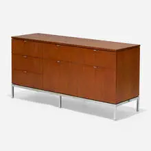 Executive Office cabinet by Florence Knoll, 1952, walnut, chrome-plated steel, sold Feb 2022