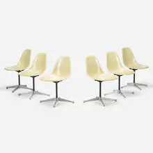 PSCs, set of six by Charles and Ray Eames, 1951, molded fiberglass, aluminum, enameled steel, rubber, sold Feb 2022