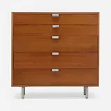 Cabinet, model 4620 by George Nelson & Associates, 1946, walnut, aluminum, chrome-plated brass, sold Feb 2022
