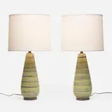 Design-Technics, Table lamps, pair, c. 1955, glazed earthenware, brass