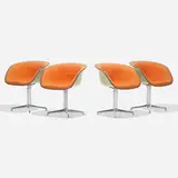La Fonda armchairs, set of four by Charles and Ray Eames, 1961 / 1972, chrome-plated aluminum, molded fiberglass, upholstery, rubber, plastic, sold Feb 2022