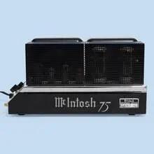 MC75 tube amplifier by McIntosh, 1961, chrome-plated steel, enameled steel, aluminum, glass, plastic, sold Feb 2022