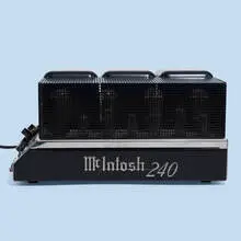 MC240 tube amplifier, serial no. 853D8 by McIntosh, 1960, enameled steel, chrome-plated steel, aluminum, glass, plastic, sold Feb 2022