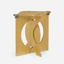 Barry Simpson, Rooster folding stool, birch plywood, canvas, brass