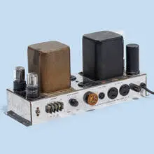 Interelectronics, Coronation 100 broadcast amplifier, 1955, enameled steel, chrome-plated steel, glass, enameled aluminum