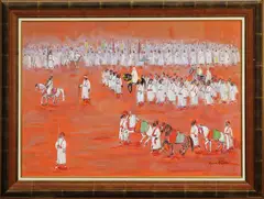 Hassan El Glaoui, Horsemen, Gouache on card adhered to board