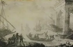 Claude Lorrain, Le Port de Mer au Fanal (The Harbor with the Lighthouse), circa 1638-41, Etching on laid paper; it appears to be an early printing; sheet trimmed to platemark