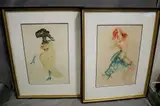 Léonor Fini, Two works: La Fanfarlo 9 and Danseus, circa 1960s circa, The right print features a nude or semi-nude figure with bright red/orange hair, draped in a vibrant blue fabric