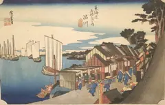 Utagawa Hiroshige, Shinagawa: The First Station, Woodcut with colors which is part of Hiroshige's "The Fifty-three Stations