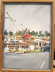 Michael Francis, Old Town Harbor, circa 1972, Oil or acrylic on masonite