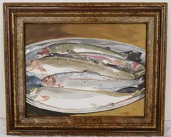 Still Life of Platter of Fish by American School, Oil on canvas, sold Oct 2025