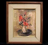 Edward Rosenfeld, Bouquet of Red Flowers in a White Vase, Oil on board