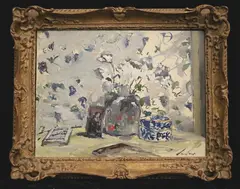George Wingate, Still life featuring a vase of white flowers, Oil on board