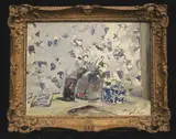 George Wingate, Still life featuring a vase of white flowers, Oil on board