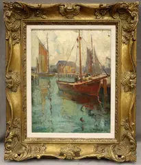 William Cornell Carney, Untitled, Sailboats In A Harbor, (for restoration) oil on canvas