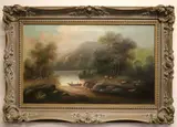 American School, Landscape with Fishermen, Oil on canvas