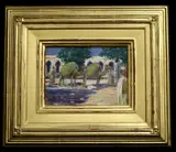 Albert Melville Graves, Camels with loads of alfalfa in the market, Oil on board