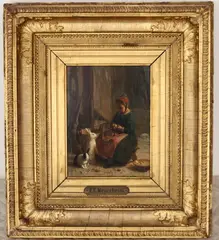 Paul Friedrich Meyerheim, The Little Potato Peeler, Oil on board