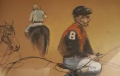 Charles Apt, "Jockeys on horses", Mixed media on paper