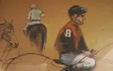 Charles Apt, "Jockeys on horses", Mixed media on paper