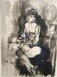 French School, Seated Dancer, Watercolor and Gouache on paper