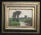 French School, Stream Winding Through a Grassy, Oil on board