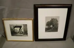 Charles Jacque, Two works: "Rest," circa 1864 and "Courtyard," circa 1849, The "Courtyard" etching shows a woman washing clothes in a basin outside a rustic building