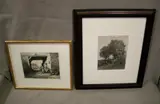 Charles Jacque, Two works: "Rest," circa 1864 and "Courtyard," circa 1849, The "Courtyard" etching shows a woman washing clothes in a basin outside a rustic building