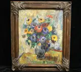 Richard Bellias, Summer Flowers in a Vase, Oil on canvas