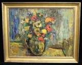 Richard Bellias, Vibrant Bouquet of Flowers in a Vase, Oil on canvas