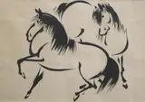 Ōoka Shunboku, Stylized Horses in Motion, Watercolor on paper