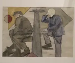 Continental School, Modern Men, Mixed media on paper (ink, pencil, watercolor)